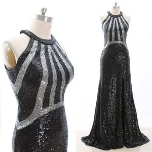 Halter Sequin Pageant Prom Gown Formal Evening